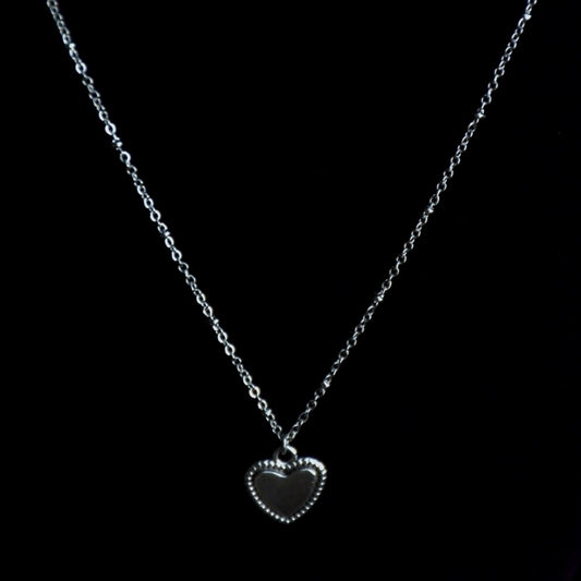 Rosary Heart Pendant Stainless Steel Necklace