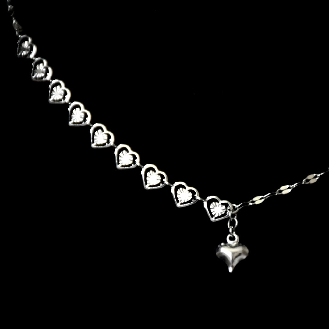 Hearts & Mirror Chain Stainless Steel Necklace