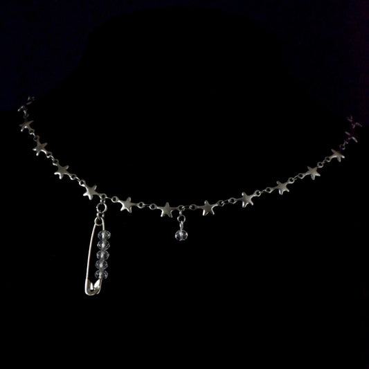 Crystal Bead Pin Stainless Steel Choker