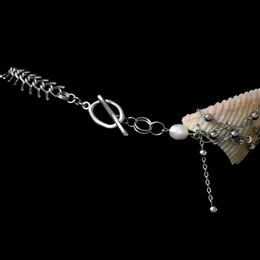 Fish Bone Freshwater Pearl Thread-Through Stainless Steel Choker