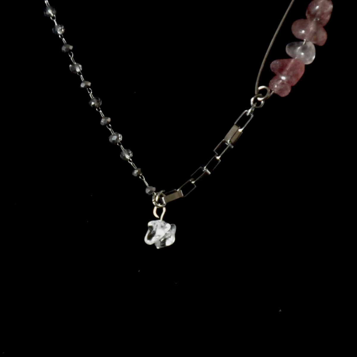 Clear Strawberry Quartz Pin Stainless Steel Necklace