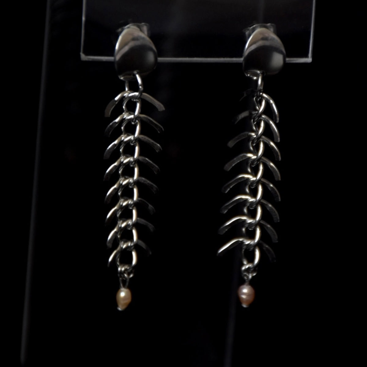 Spinal Chain Pearl Stainless Steel Drop Earrings