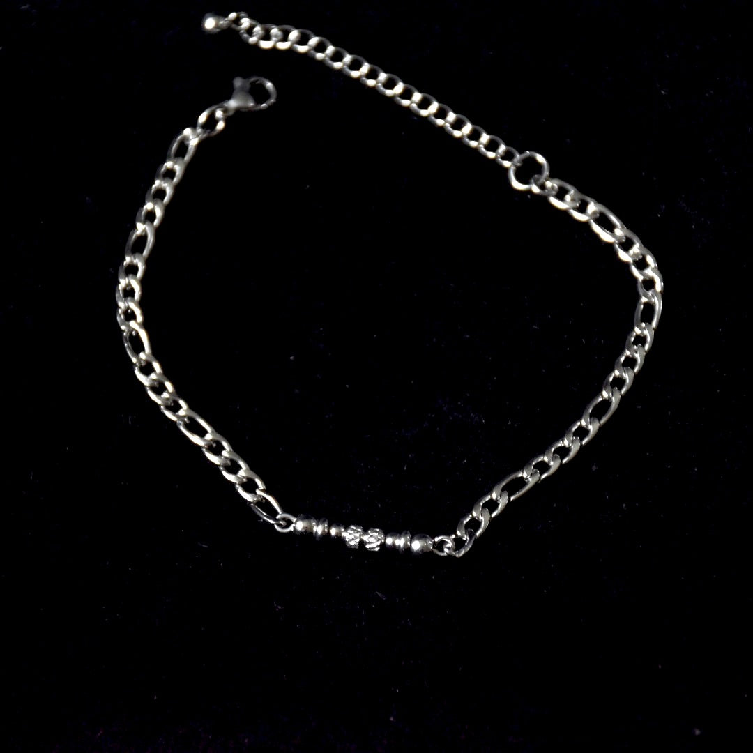 Textured Bead Figaro Stainless Steel Bracelet