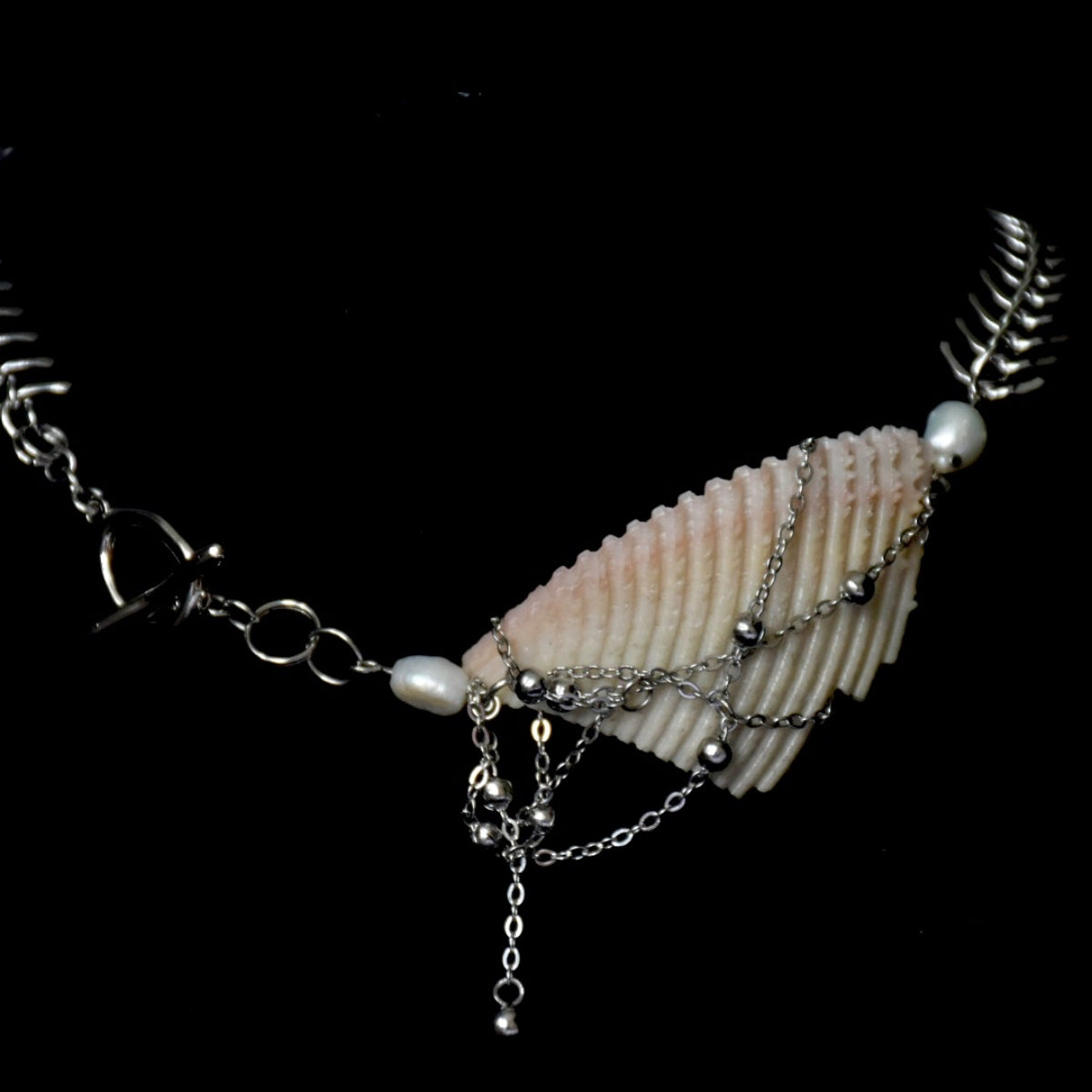 Fish Bone Freshwater Pearl Thread-Through Stainless Steel Choker