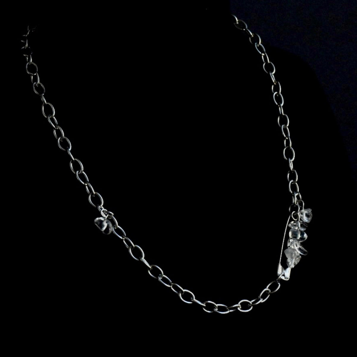 Clear Quartz Pin Stainless Steel Chain Necklace