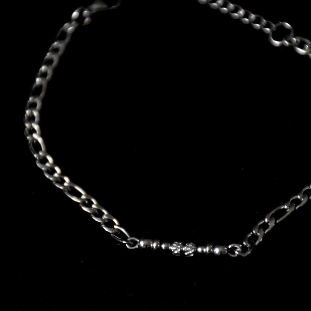 Textured Bead Figaro Stainless Steel Bracelet