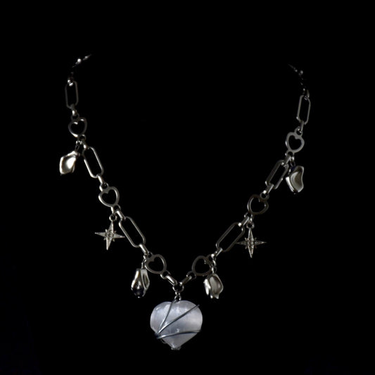 Selenite Heart Stainless Steel Choker