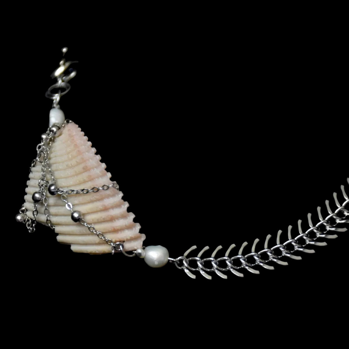 Fish Bone Freshwater Pearl Thread-Through Stainless Steel Choker
