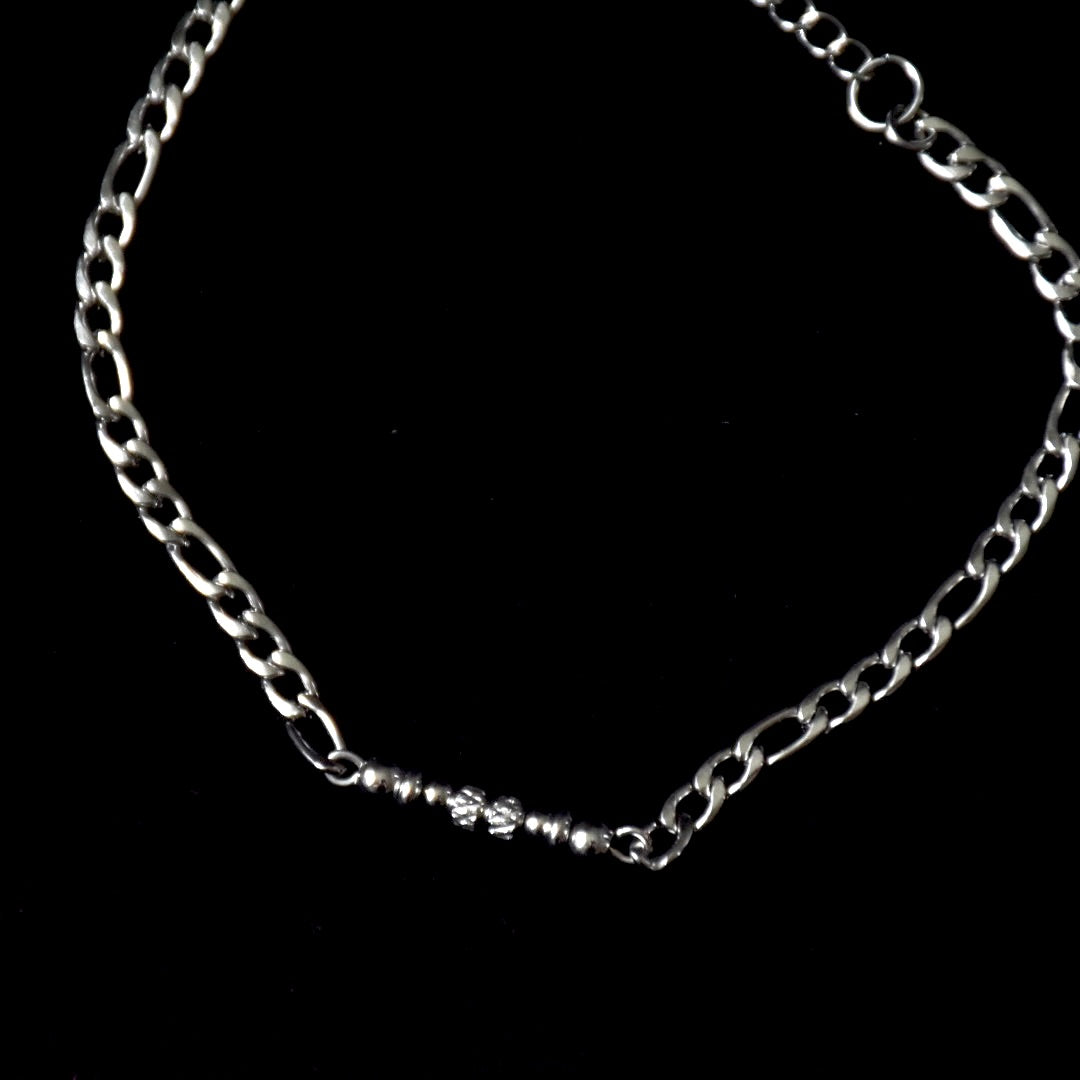 Textured Bead Figaro Stainless Steel Bracelet