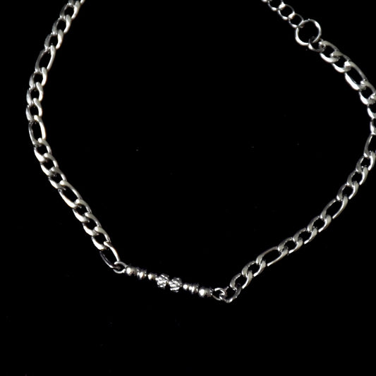 Textured Bead Figaro Stainless Steel Bracelet