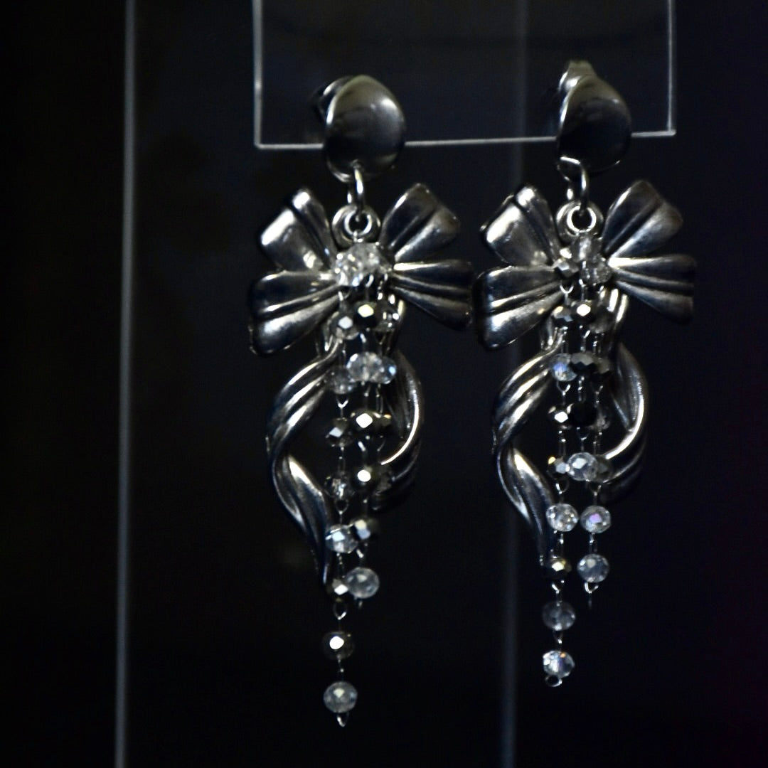 Crystal Bow Stainless Steel Drop Earrings