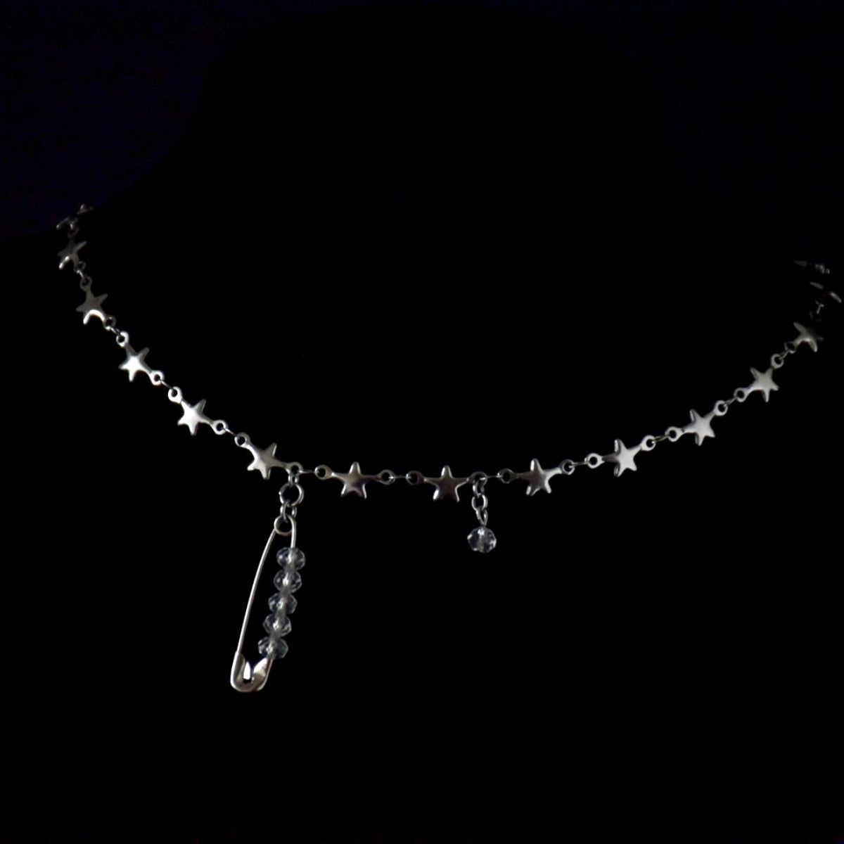 Crystal Bead Pin Stainless Steel Choker