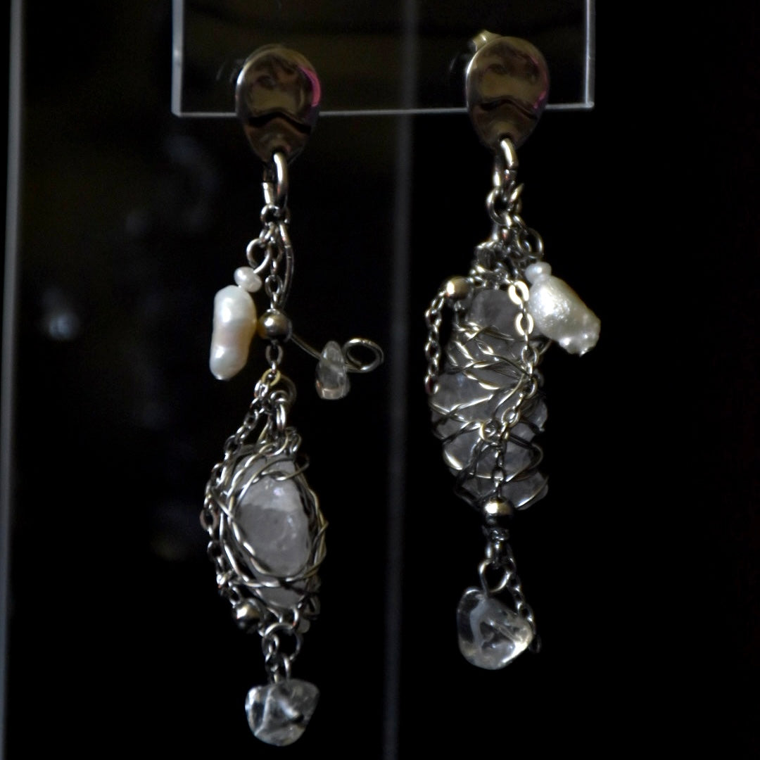 Quartz & Freshwater Pearl Stainless Steel Earrings