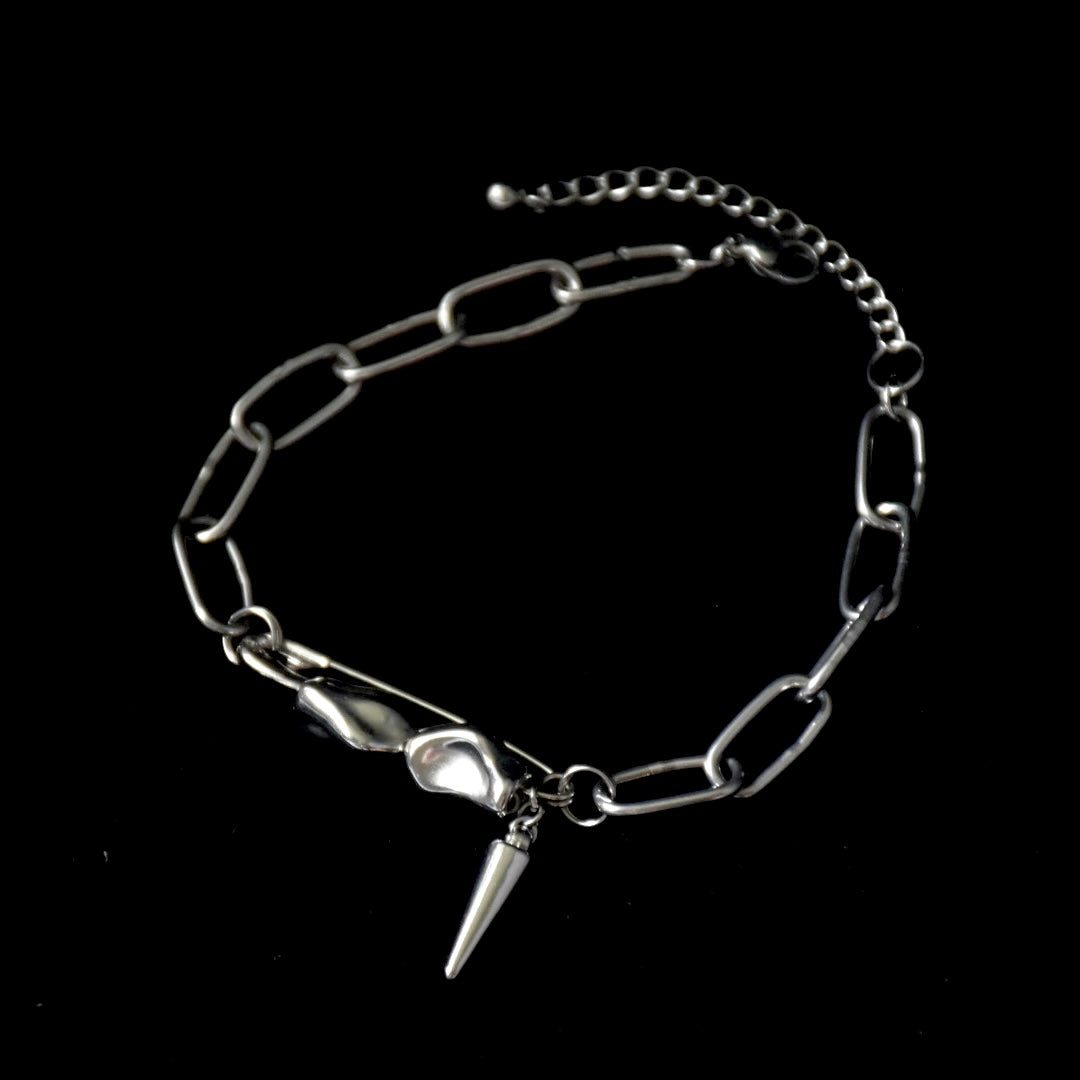 Safety Pin Stoned Stainless Steel Bracelet