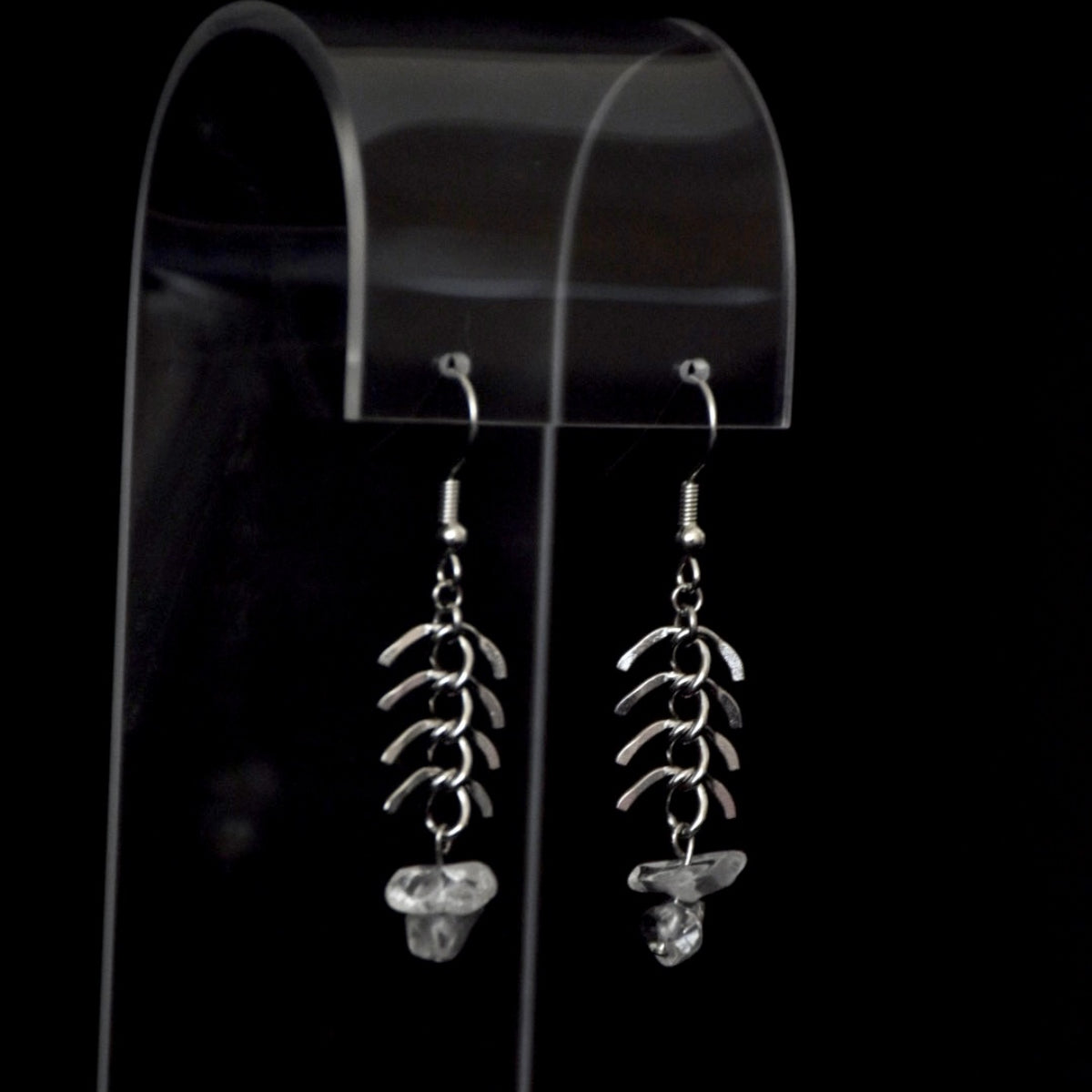 Clear Quartz Spinal Stainless Steel Earrings