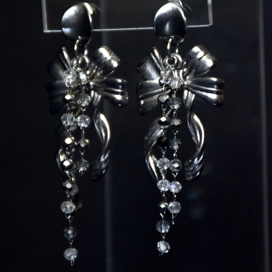 Crystal Bow Stainless Steel Drop Earrings