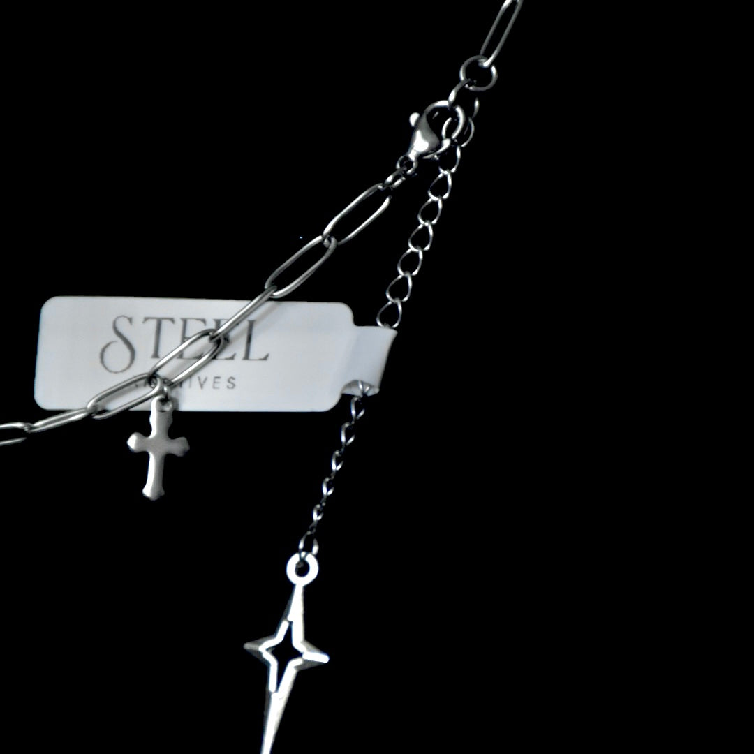 Cross + Spears Stainless Steel Clip Chain Necklace