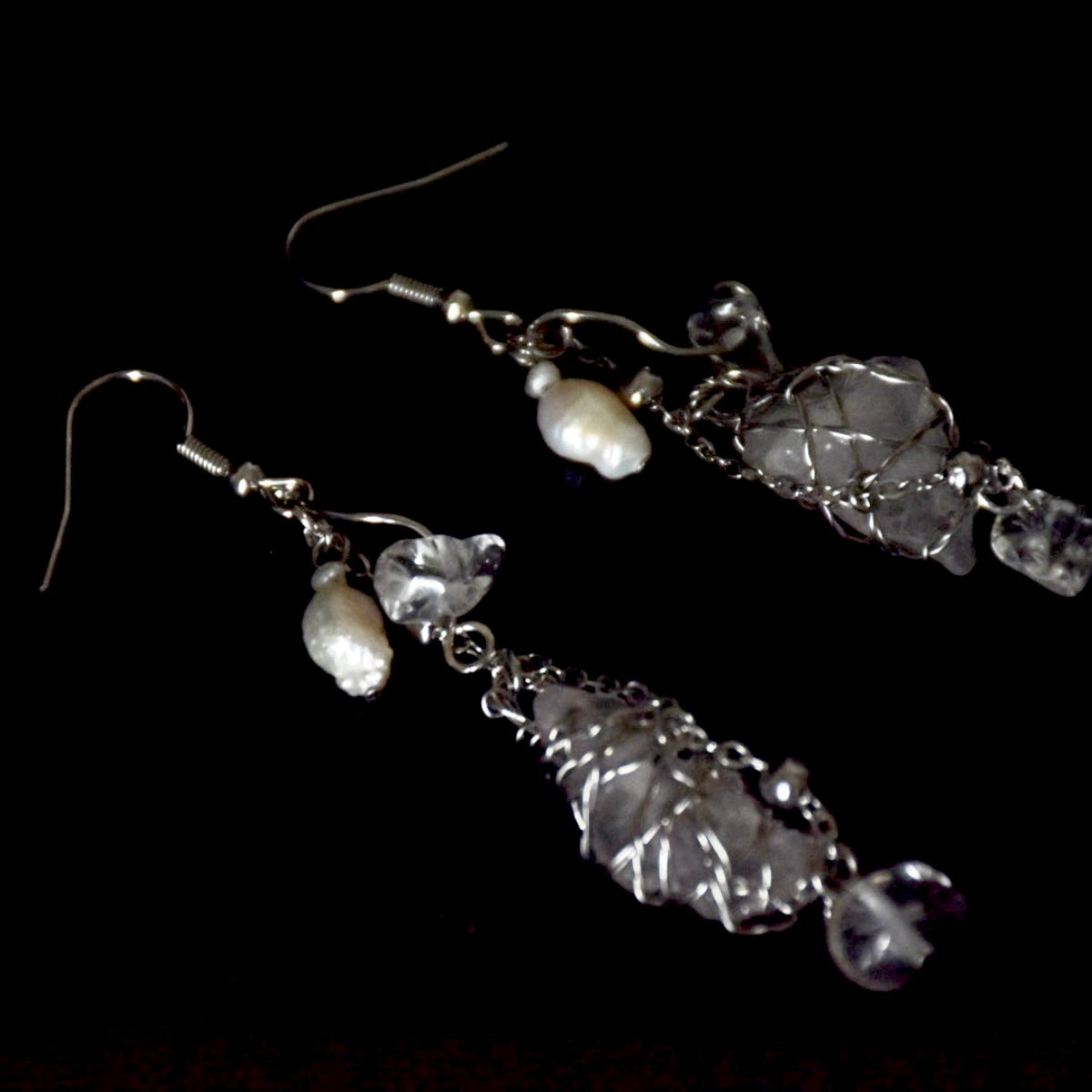 Quartz & Freshwater Peal Stainless Steel Earrings