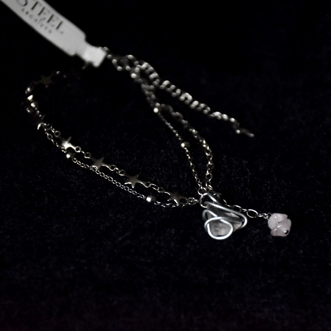 Rose Quartz Stars Stainless Steel Bracelet