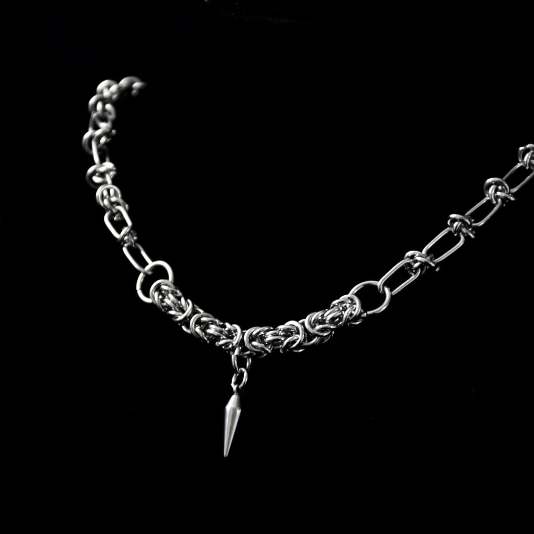 Barbed Wire & Chainmail Spike SS Necklace