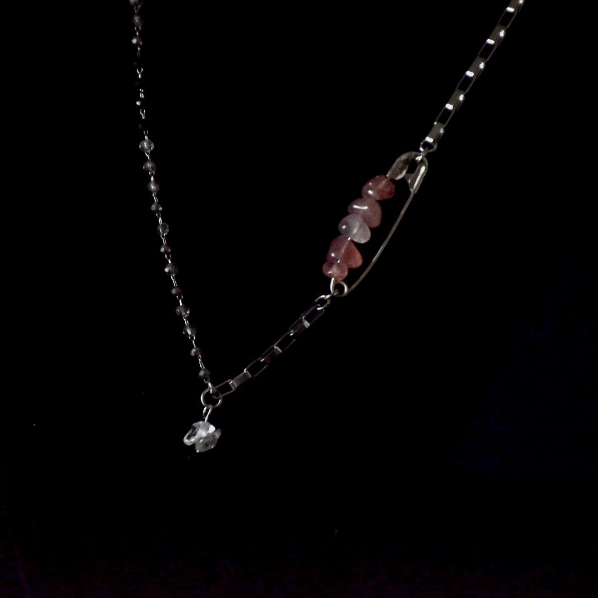 Clear Strawberry Quartz Pin Stainless Steel Necklace