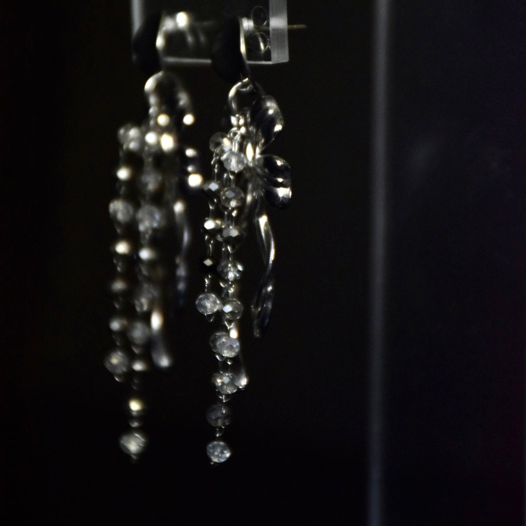 Crystal Bow Stainless Steel Drop Earrings