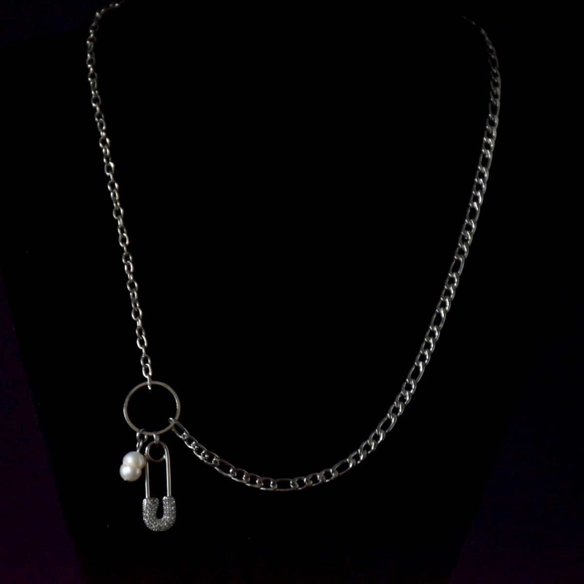 Freshwater Pearl Pin Figaro Chain Stainless Steel Asymptomatic Necklace