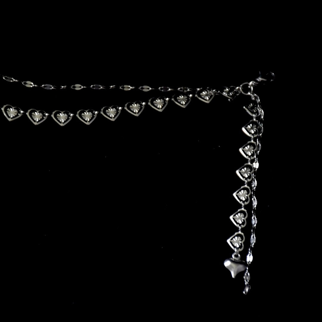 Double Mirror Heart Drop Stainless Steel Bracelet