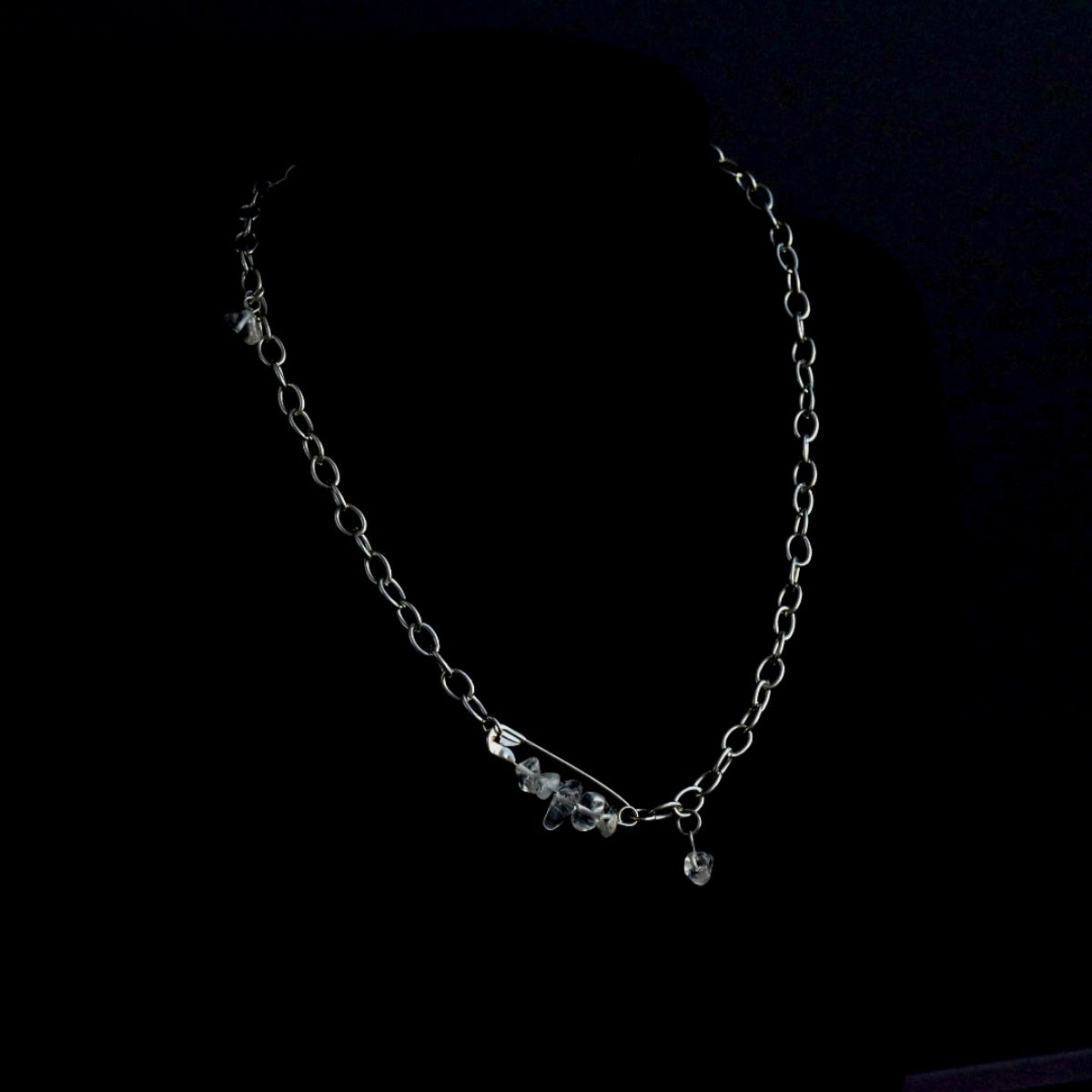 Clear Quartz Pin Stainless Steel Chain Necklace