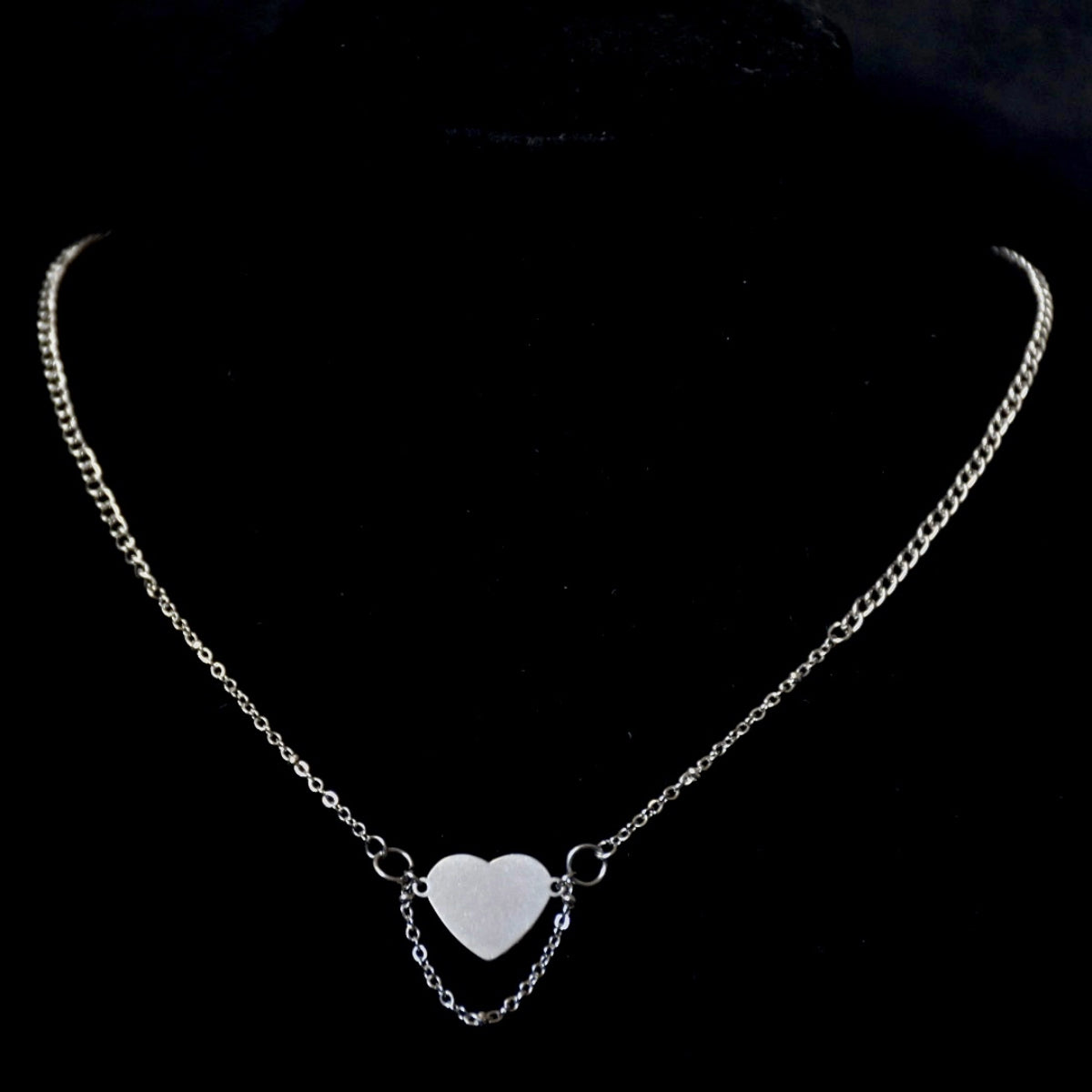 Rosary Heart Two Chain Stainless Steel Necklace