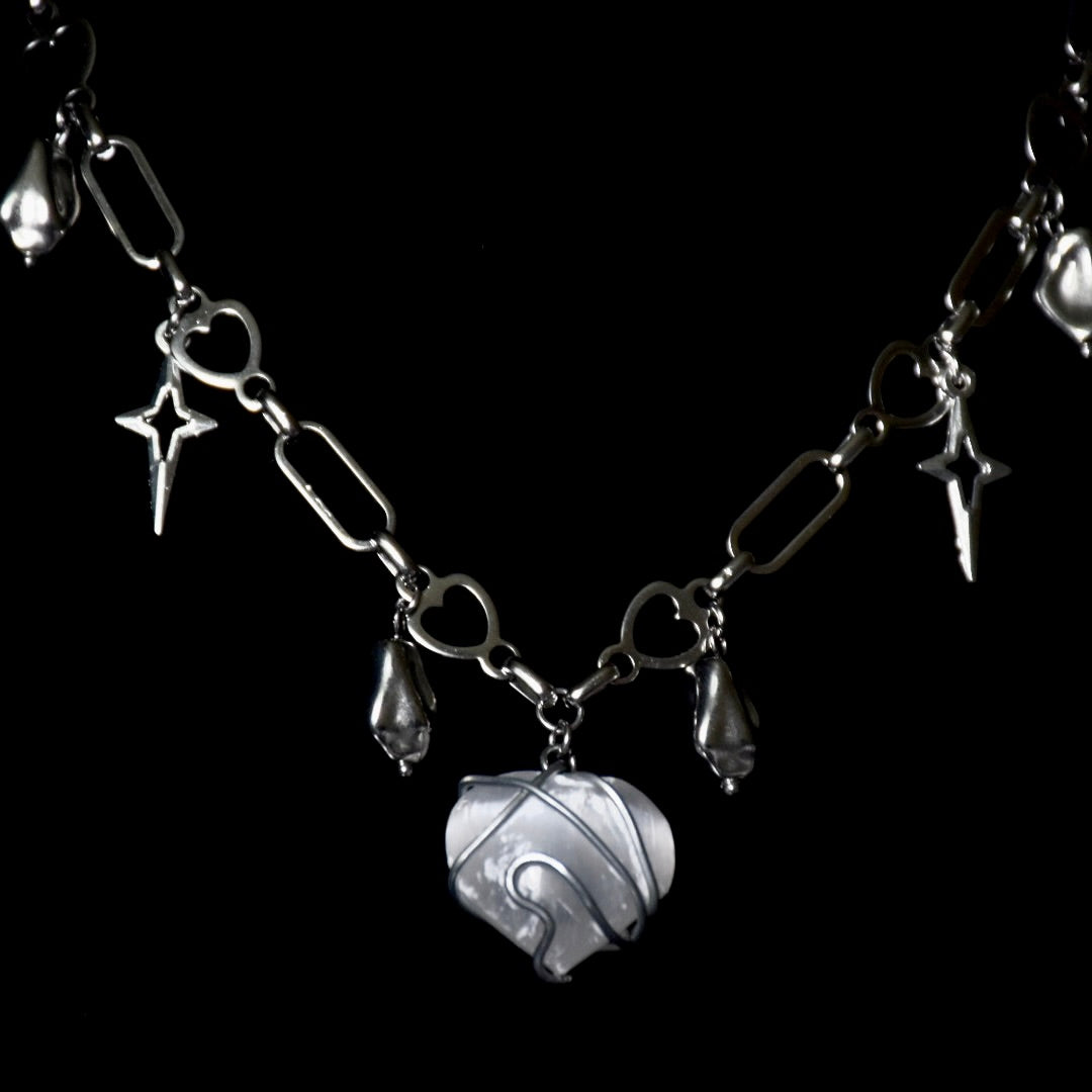 Selenite Heart Stainless Steel Choker