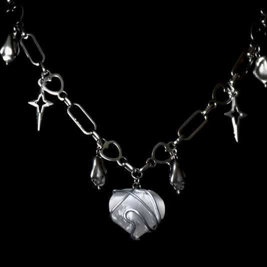 Selenite Heart Stainless Steel Choker