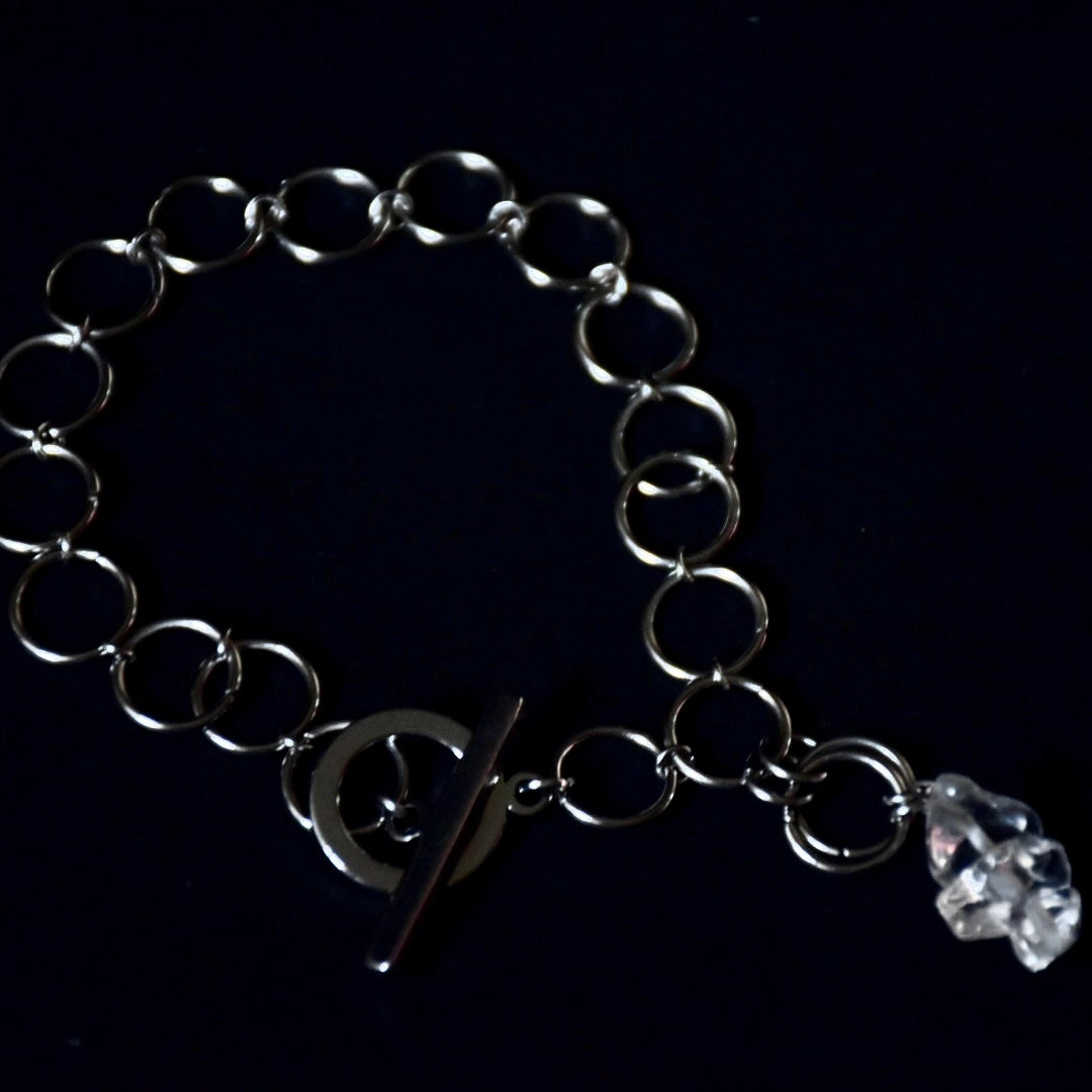 Ringlet Thread-Through Clear Quartz Stainless Steel Bracelet