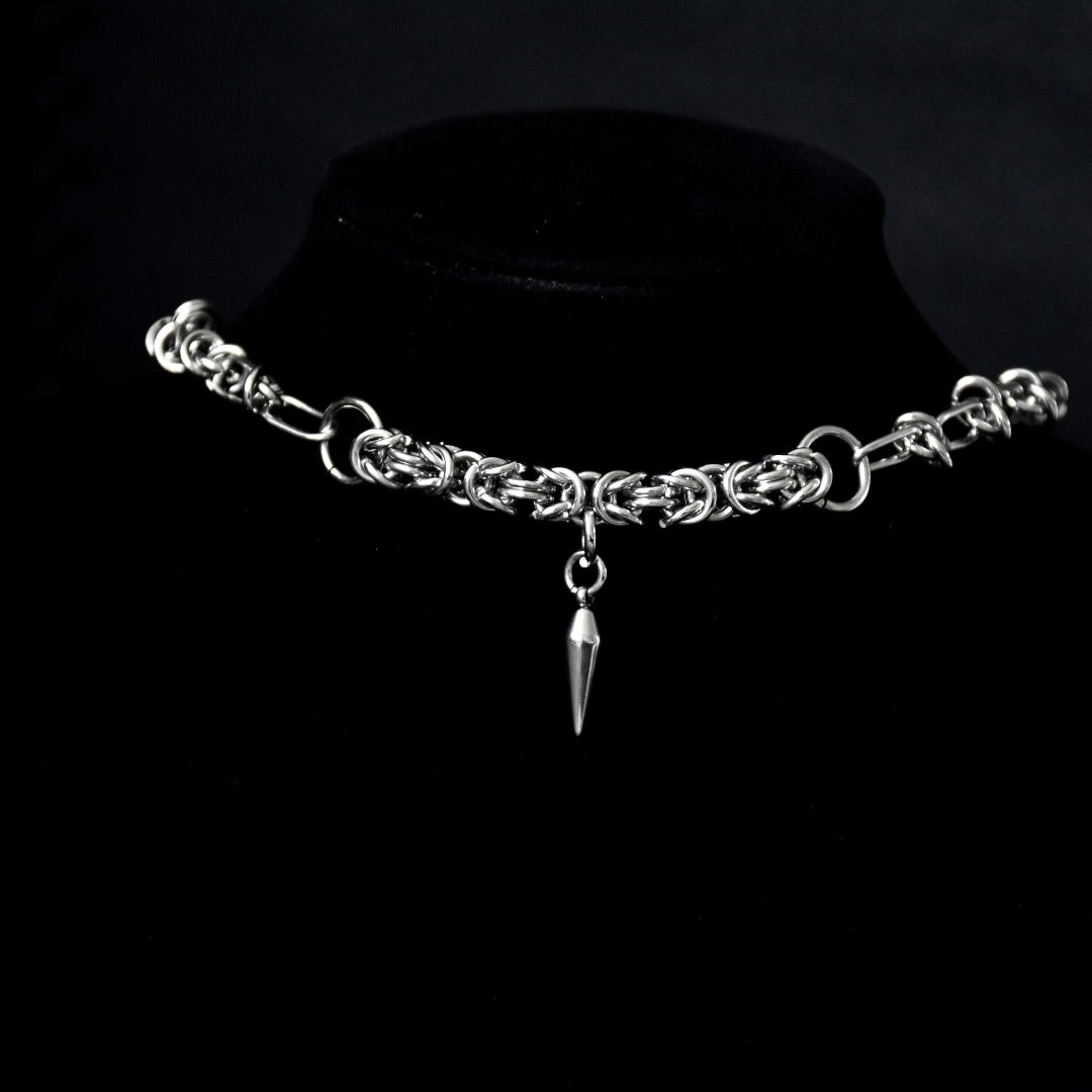 Barbed Wire & Chainmail Spike SS Necklace