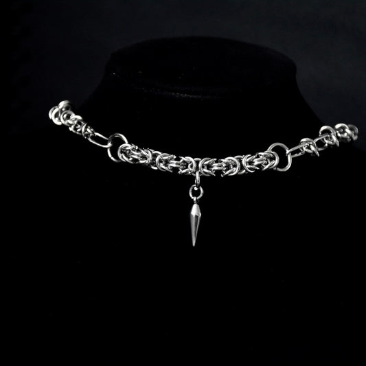 Barbed Wire & Chainmail Spike SS Necklace