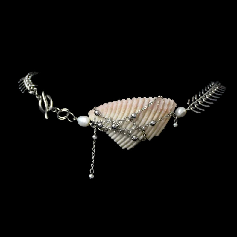 Fish Bone Freshwater Pearl Thread-Through Stainless Steel Choker