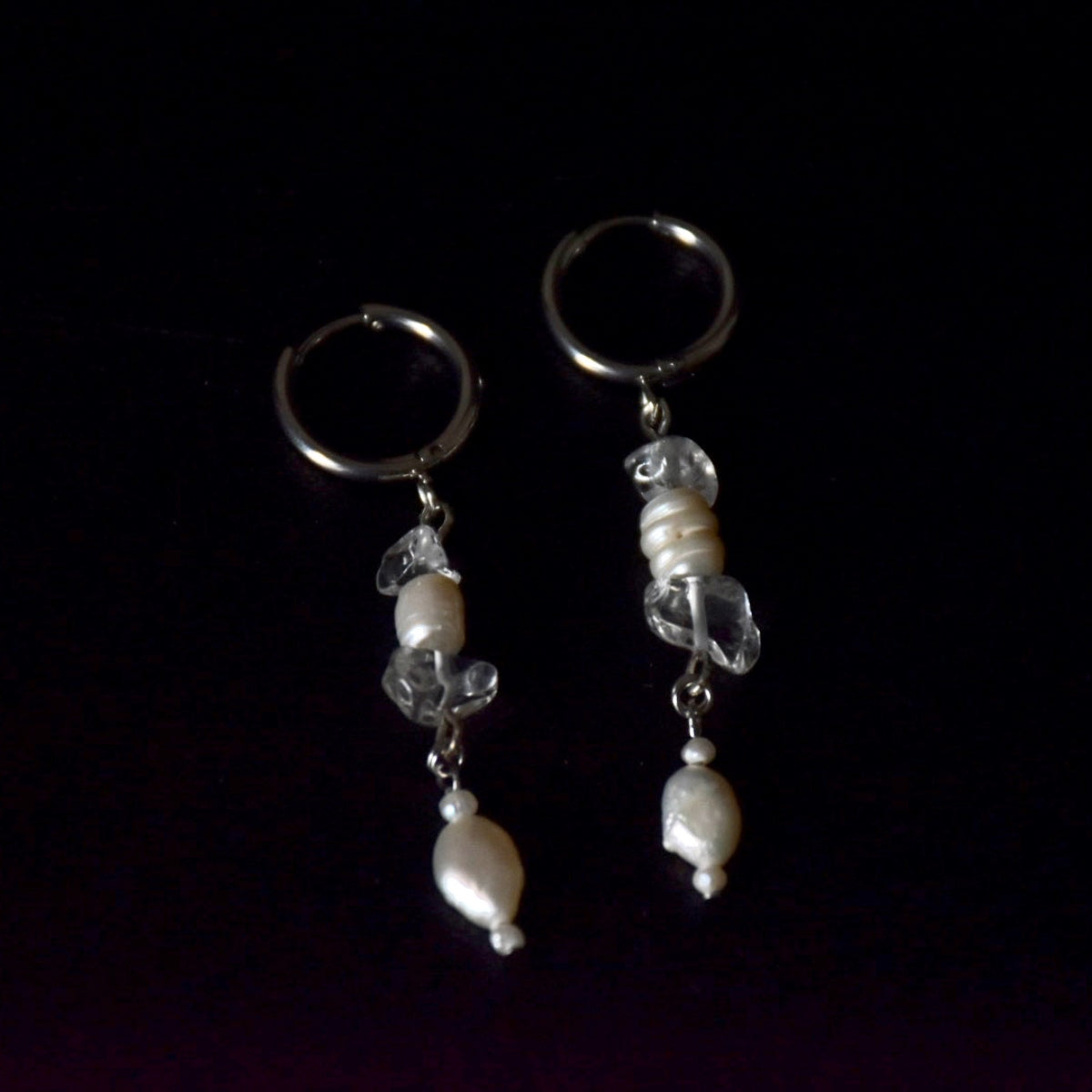 Clear Quartz Freshwater Peals Stainless Steel Earrings