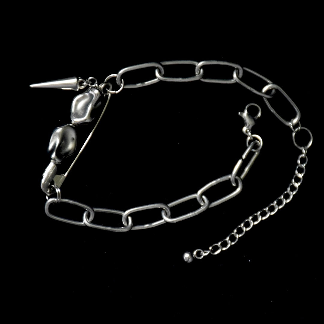 Safety Pin Stoned Stainless Steel Bracelet