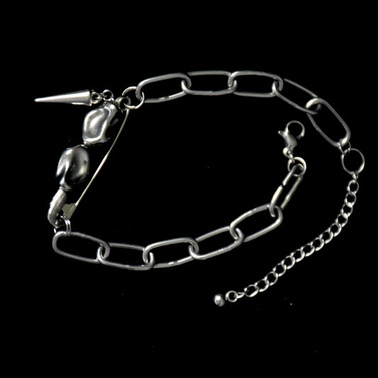 Safety Pin Stoned Stainless Steel Bracelet