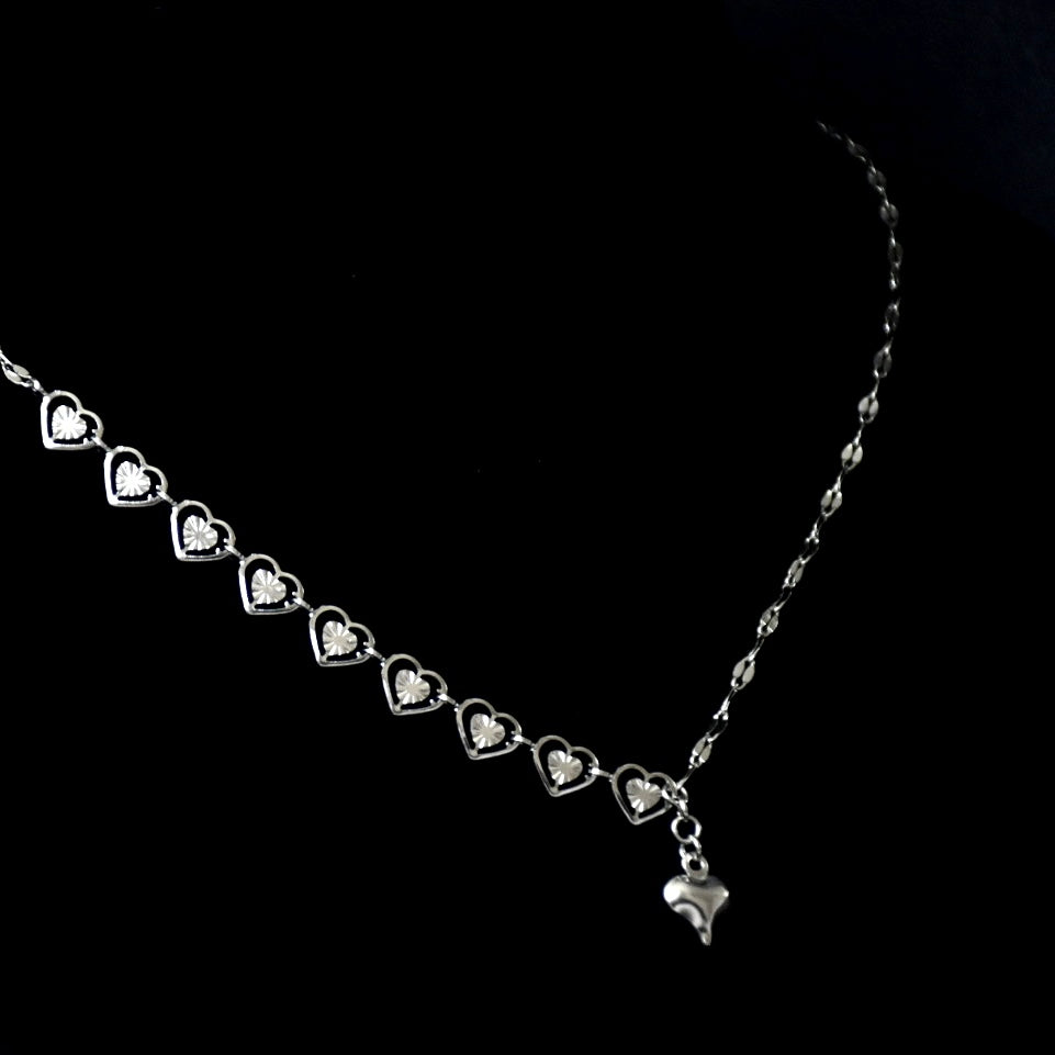 Hearts & Mirror Chain Stainless Steel Necklace