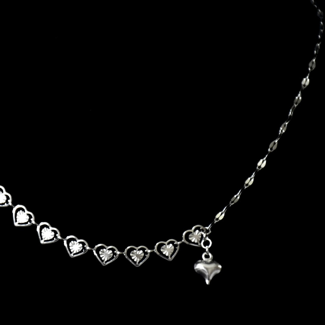 Hearts & Mirror Chain Stainless Steel Necklace