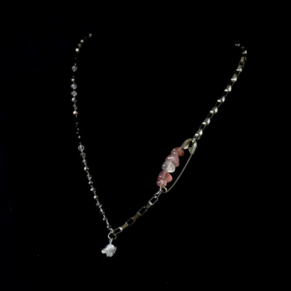 Clear Strawberry Quartz Pin Stainless Steel Necklace