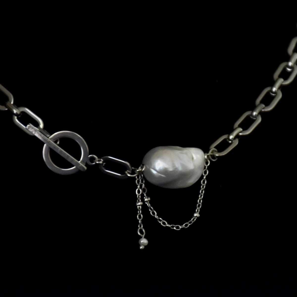 Freshwater Pearl Drop Thread-Through Clip Stainless Steel Necklace