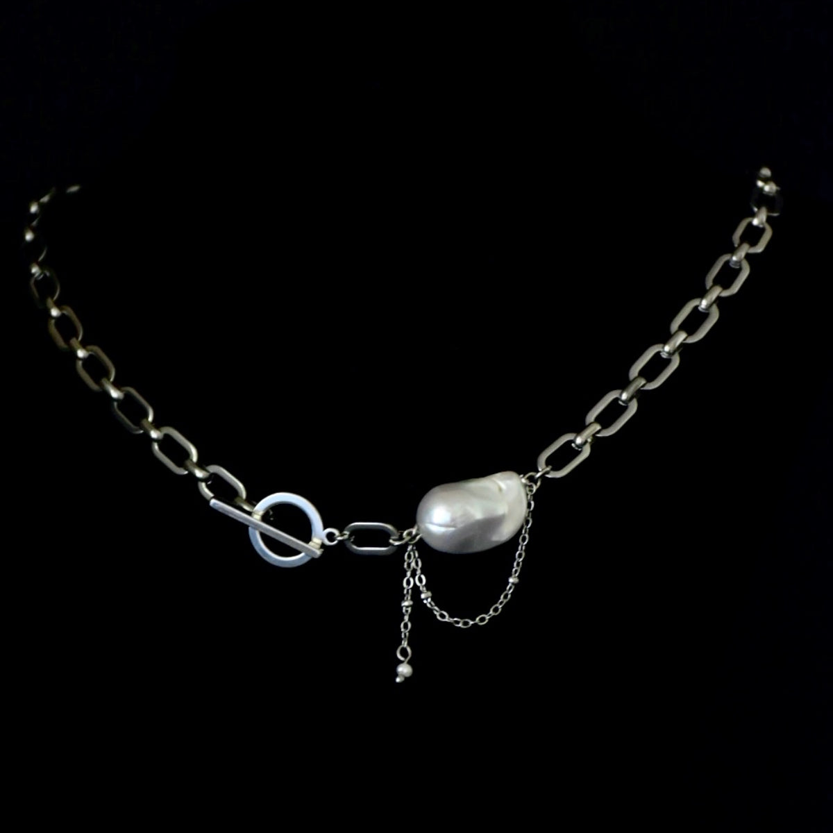 Freshwater Pearl Drop Thread-Through Clip Stainless Steel Necklace