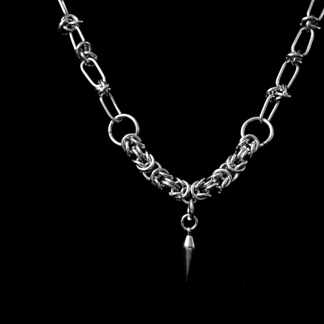 Barbed Wire & Chainmail Spike SS Necklace