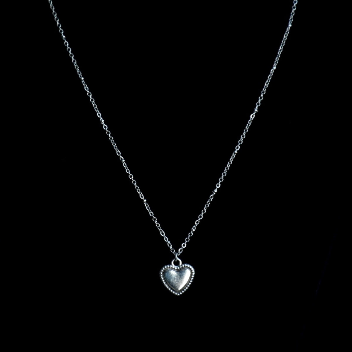 Rosary Heart Pendant Stainless Steel Necklace
