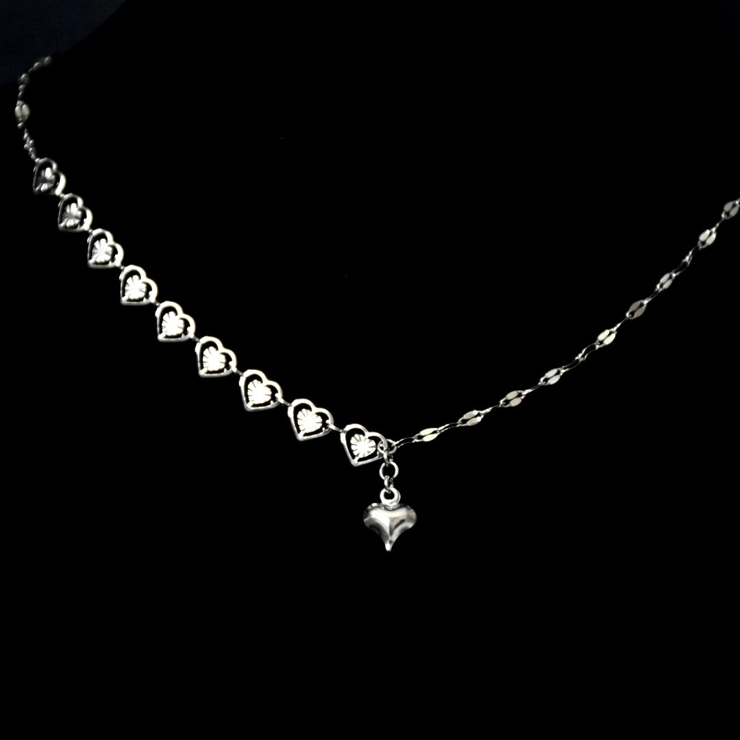 Hearts & Mirror Chain Stainless Steel Necklace