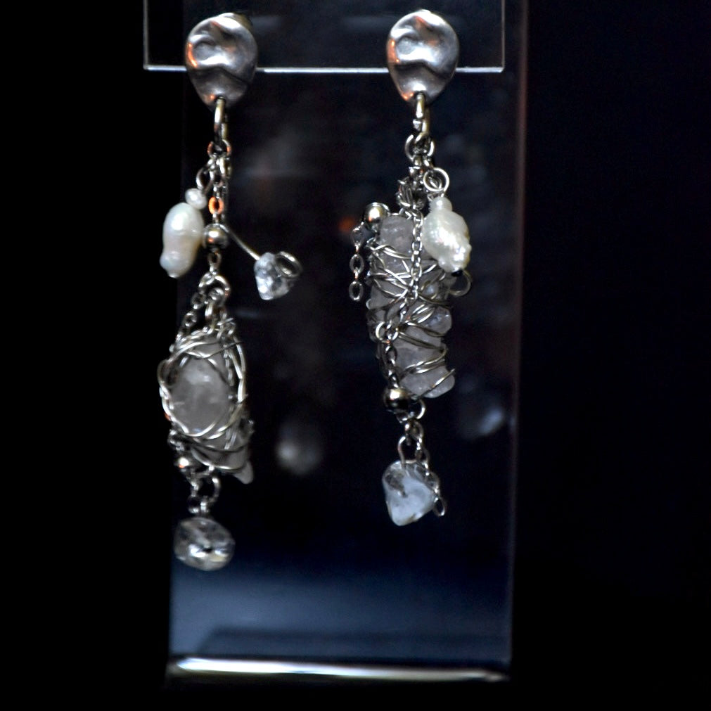 Quartz & Freshwater Pearl Stainless Steel Earrings