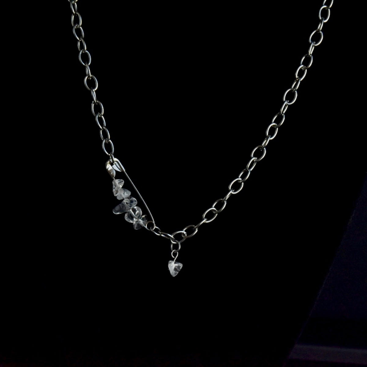 Clear Quartz Pin Stainless Steel Chain Necklace