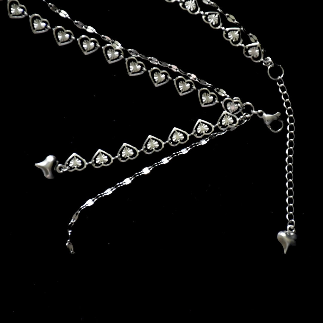 Double Mirror Heart Drop Stainless Steel Bracelet